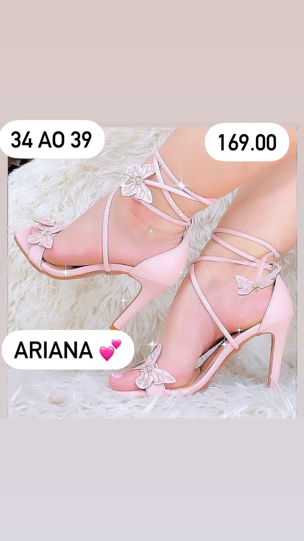 Sandália 3 Borboletas Amarração Salto Fino Rosa Bebê (6018)
