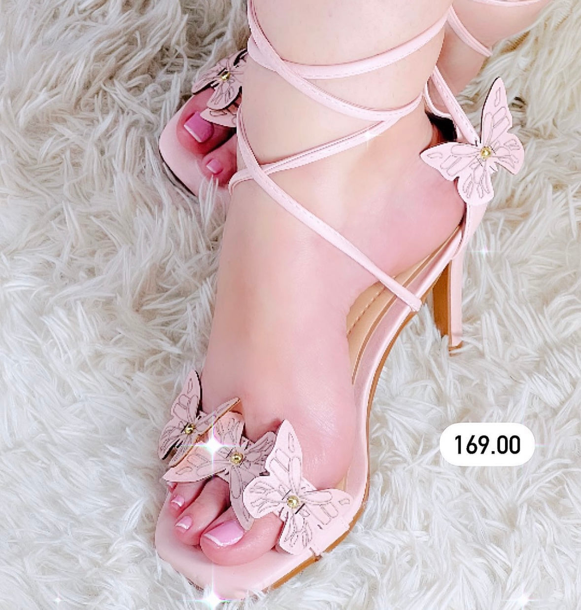 Sandália 3 Borboletas Amarração Salto Fino Rosa Bebê (6018)